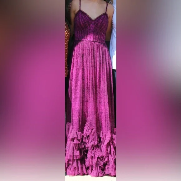 green emerald velvet dress Rose Pink Chiffon V-Neck Gown with Open Back and Waist Tie main image 1